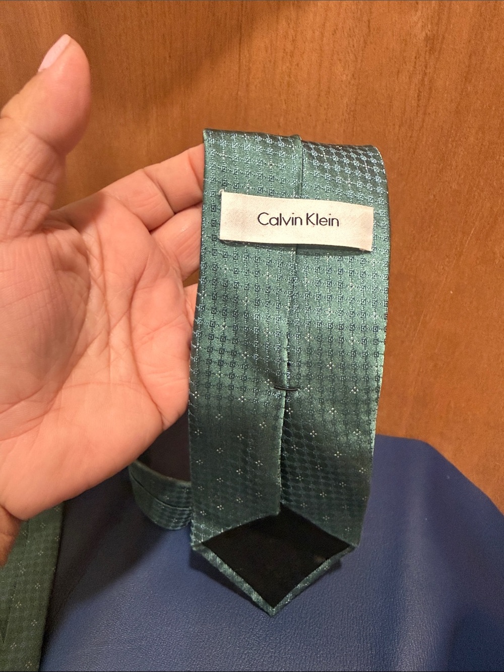 Calvin Klein Men's Teal Silk Geometric-Pattern Tie